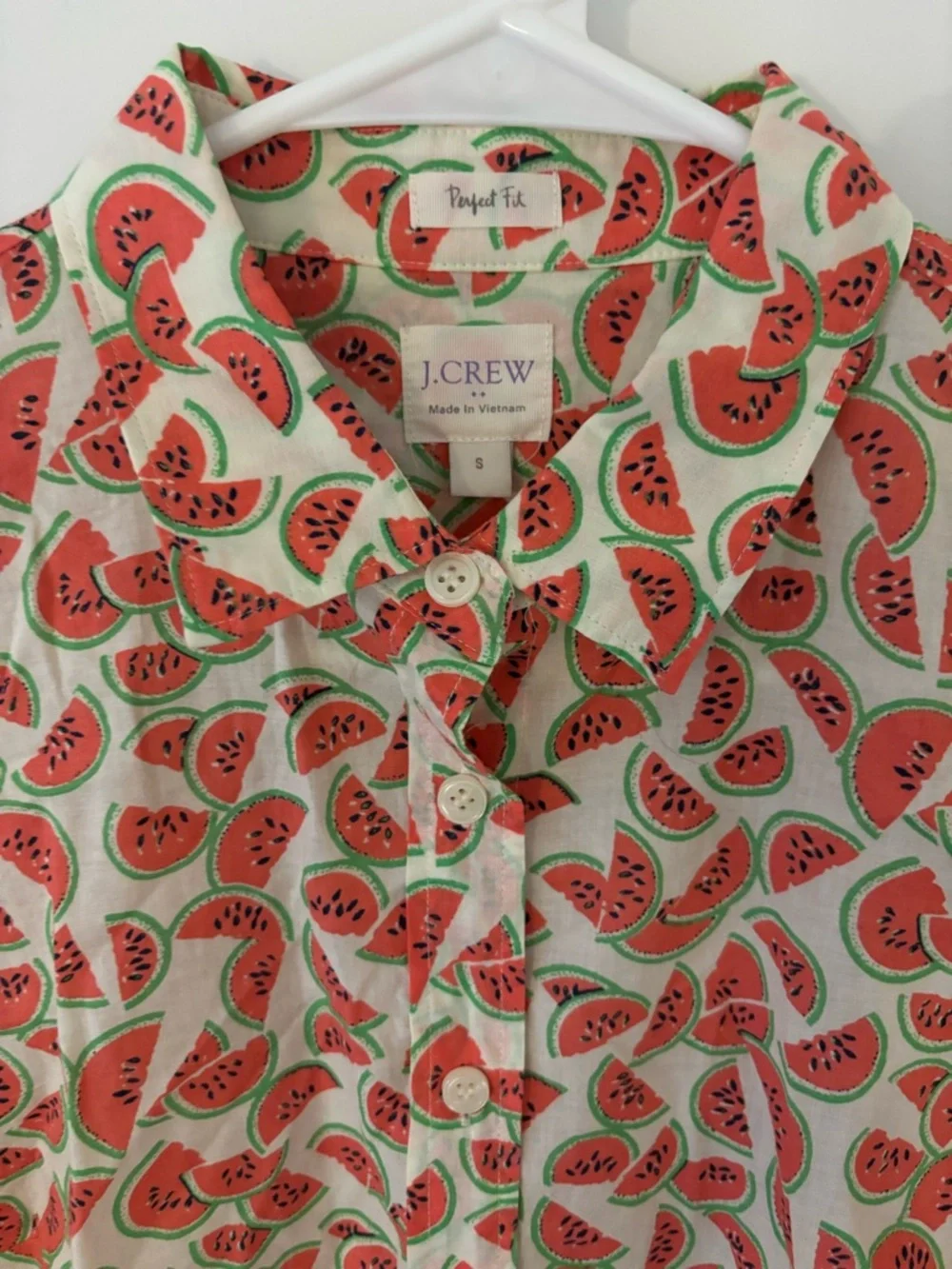 J.Crew Perfect Fit Watermelon Button-Down Top S - Picture 3 of 4